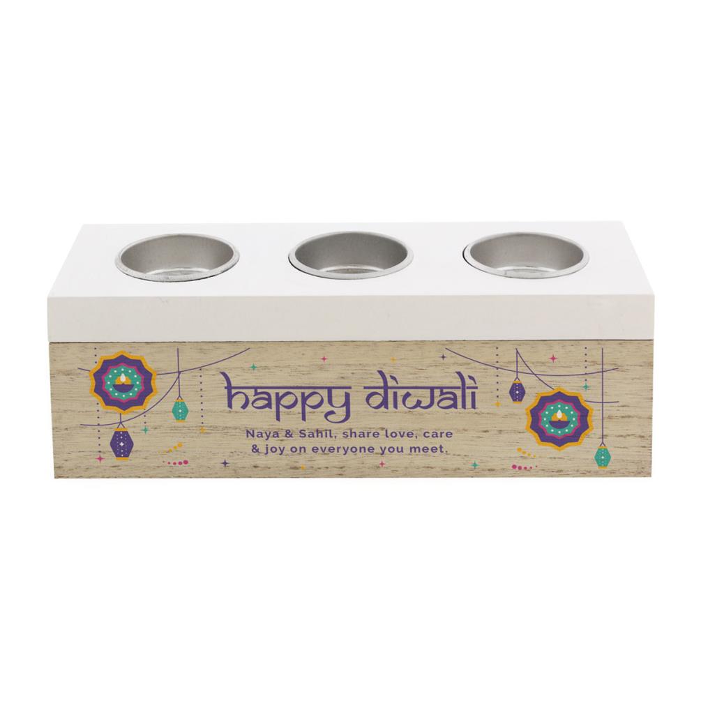 Personalised Diwali Triple Tea Light Box £13.49